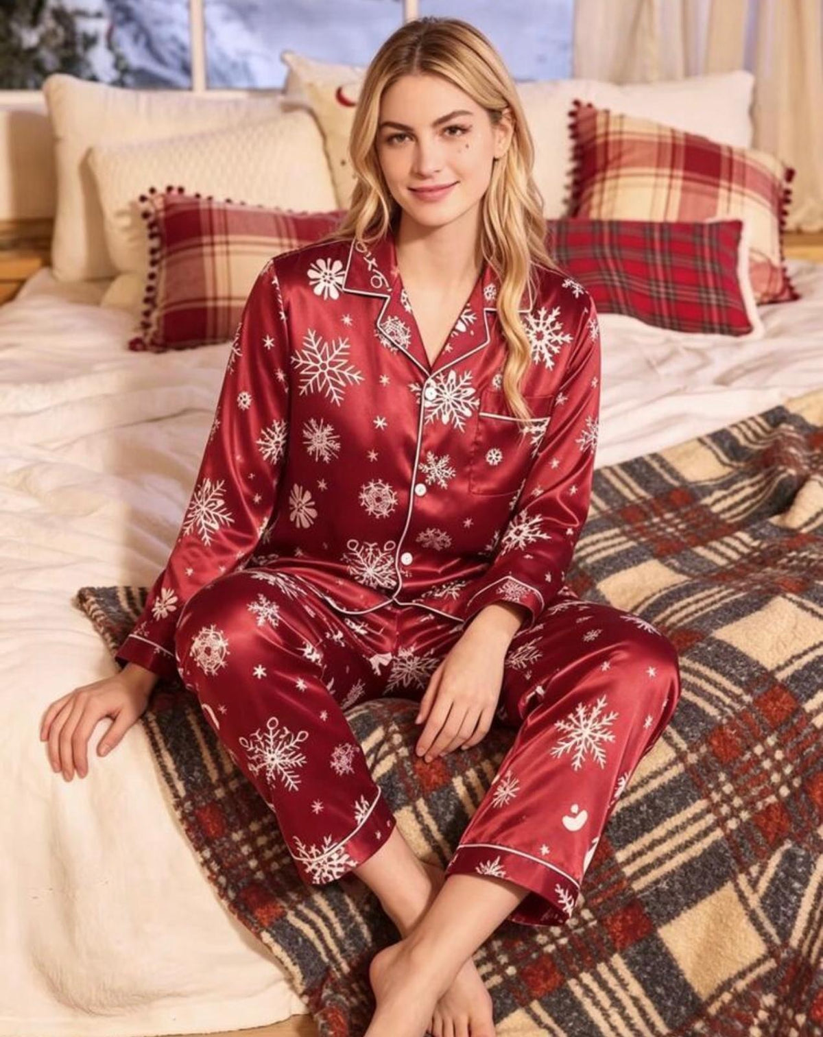 Pijama Navideña Snowflake – Elegante, Clásica y Acogedora