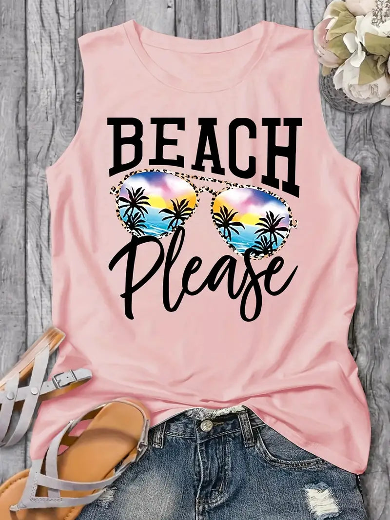 Camiseta sin manga con estampado BEACH PLEASE