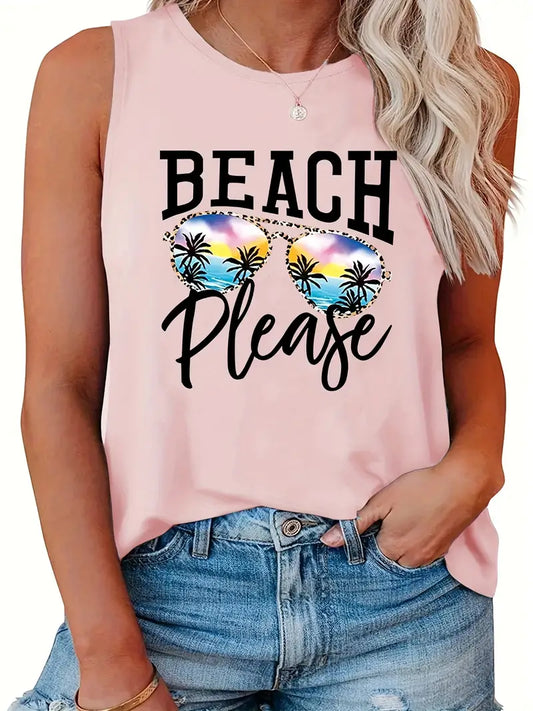 Camiseta sin manga con estampado BEACH PLEASE