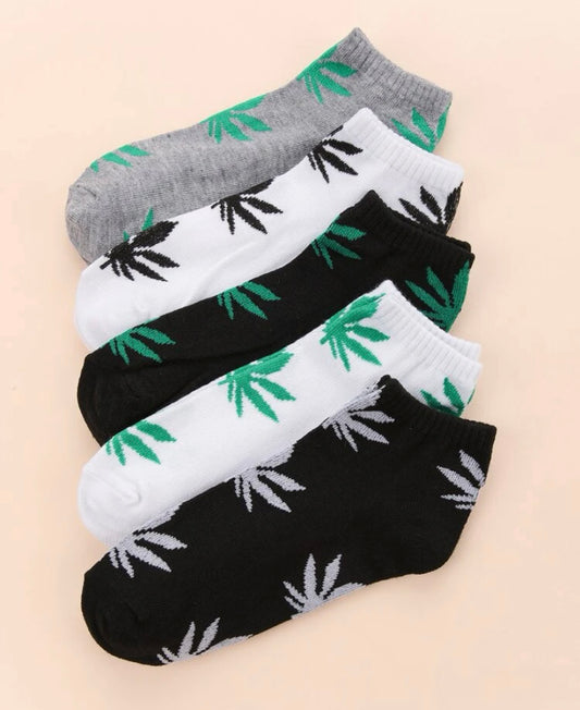 Paquete 5 calcetines de algodon hojas mariguana