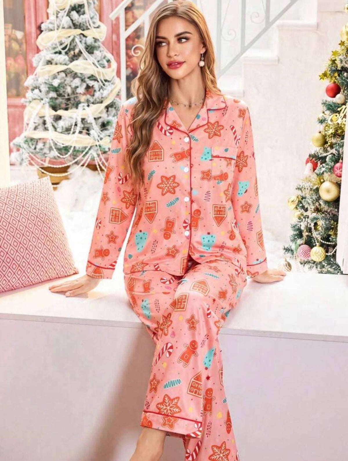 Pijama Navideña Rosa Gingerbread – Dulce, Femenina y Festiva