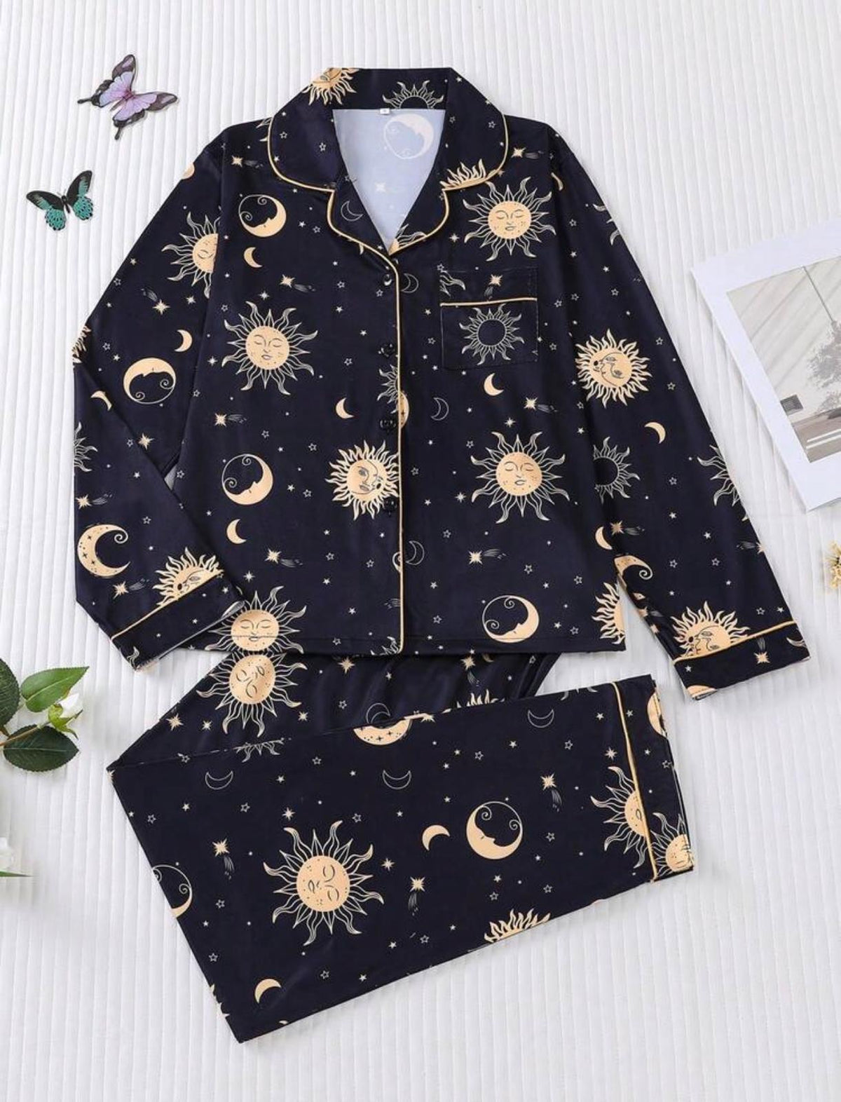 Pijama Celestial Sol & Luna – Elegante, Mística y Súper Cómoda