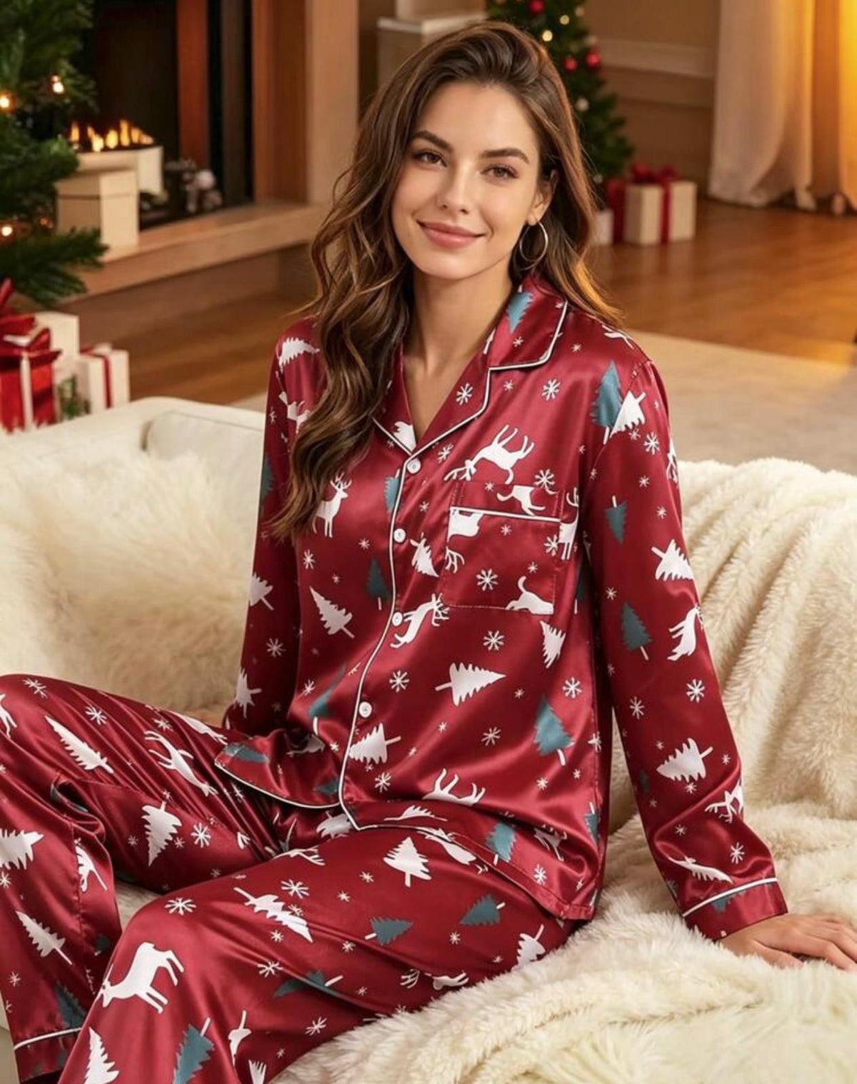Pijama Navideña Winter Reindeer – Elegante, Acogedora y con Encanto