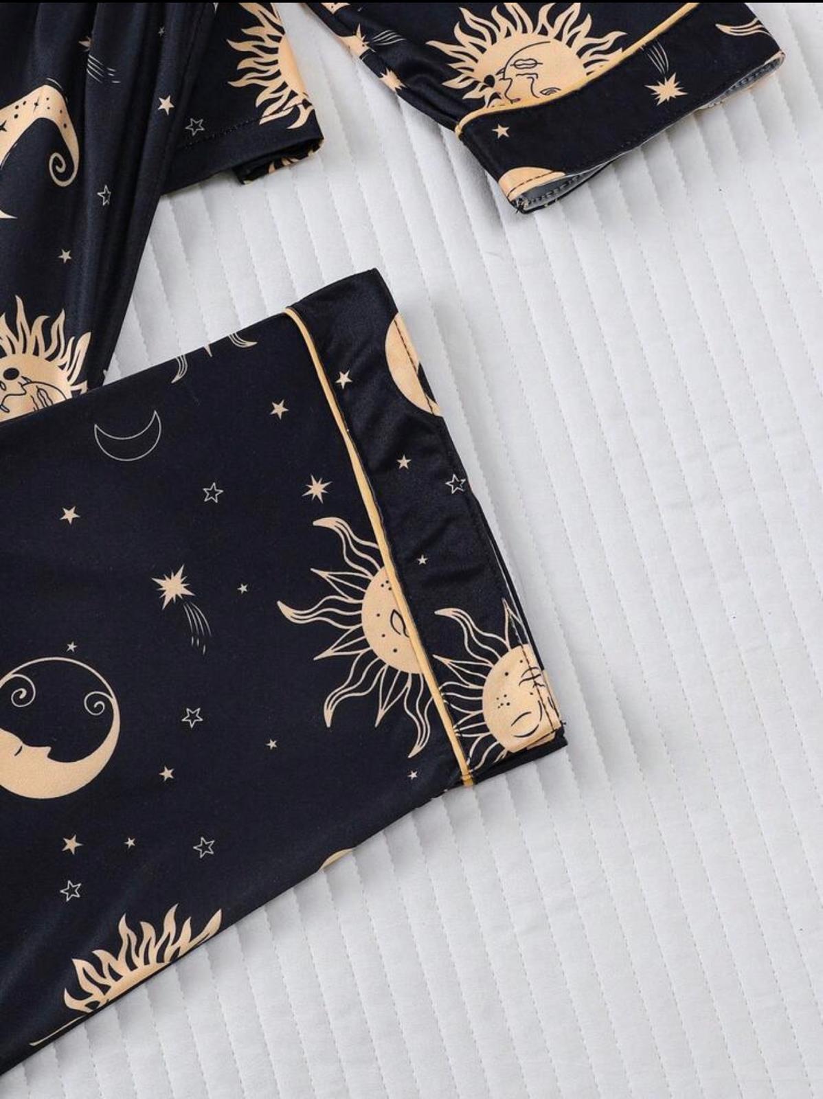 Pijama Celestial Sol & Luna – Elegante, Mística y Súper Cómoda