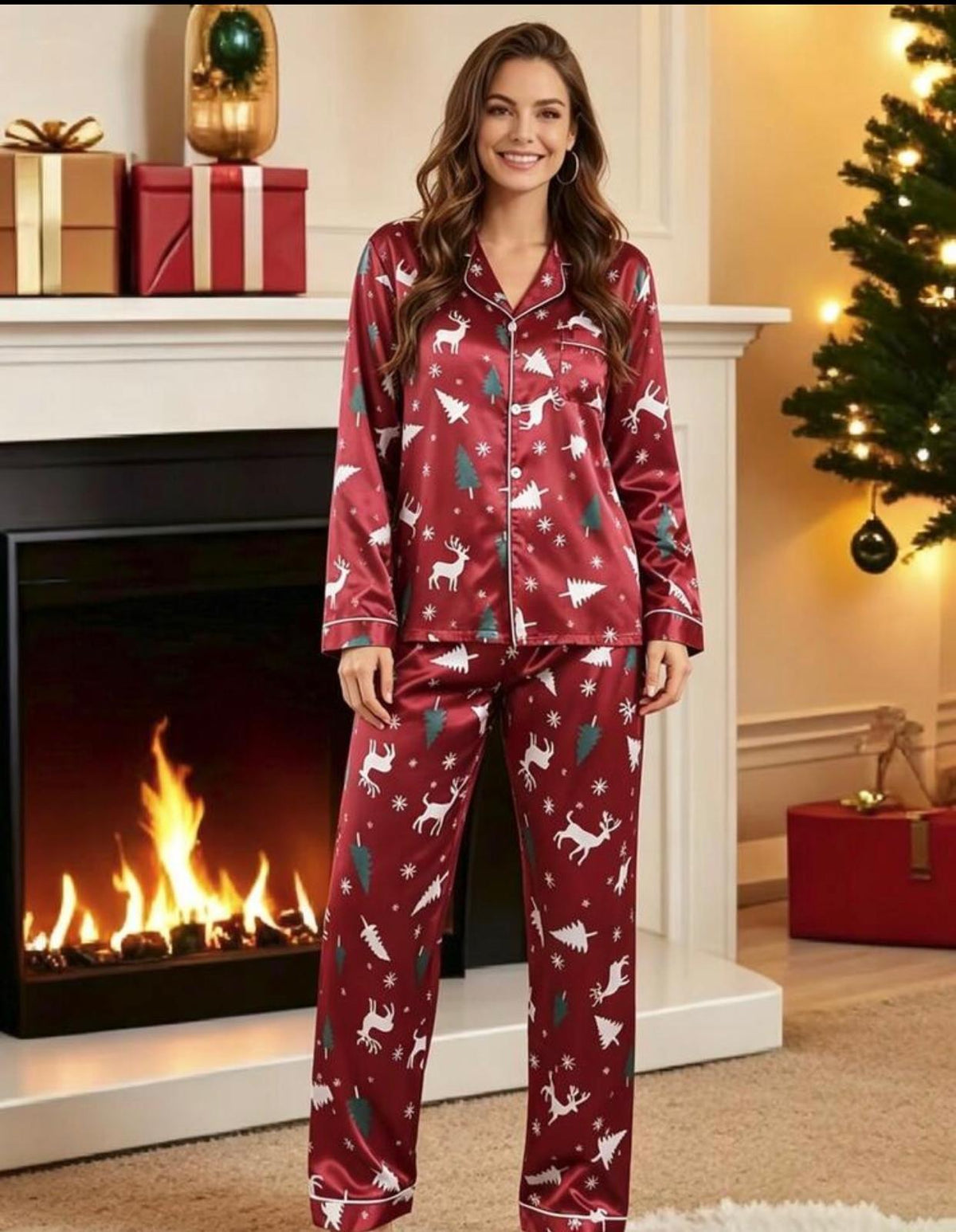 Pijama Navideña Winter Reindeer – Elegante, Acogedora y con Encanto