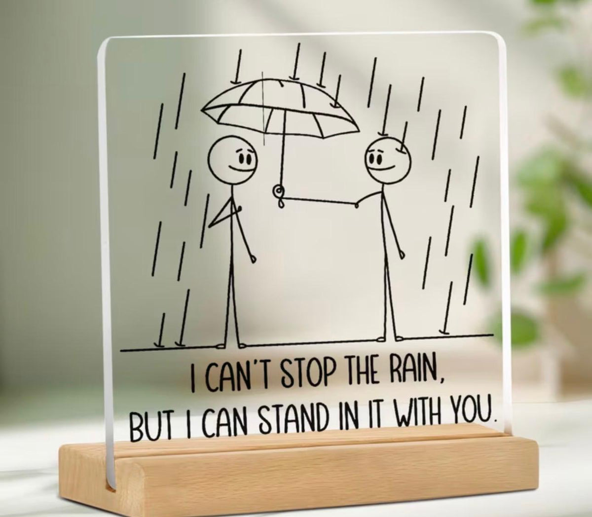 Placa Decorativa "I Can't Stop the Rain, But I Can Stand in It With You"