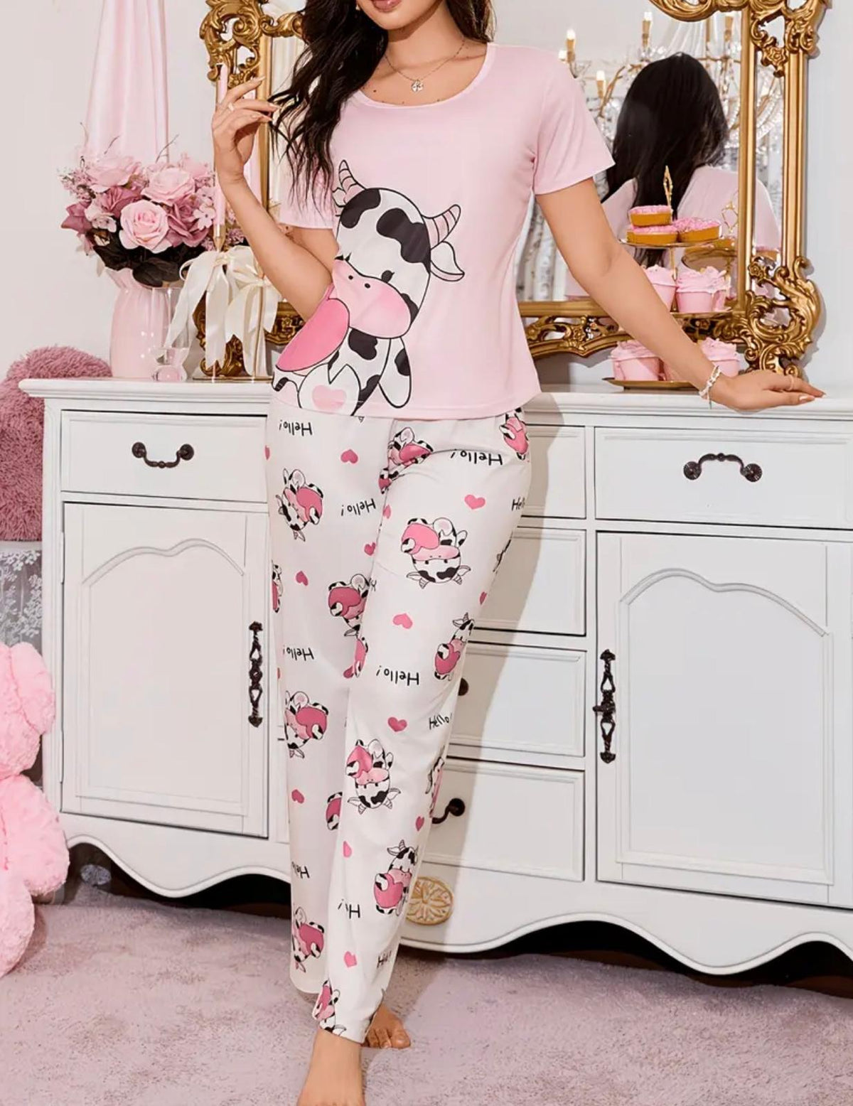 Pijama de Dos Piezas – Dulces Sueños con un Toque de Ternura 🩷🐮