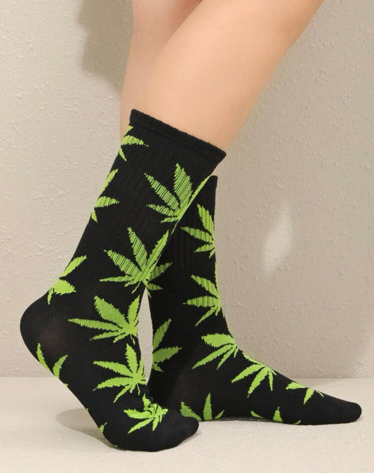 Calcetines de algodon con estampado de hojas de marihuana