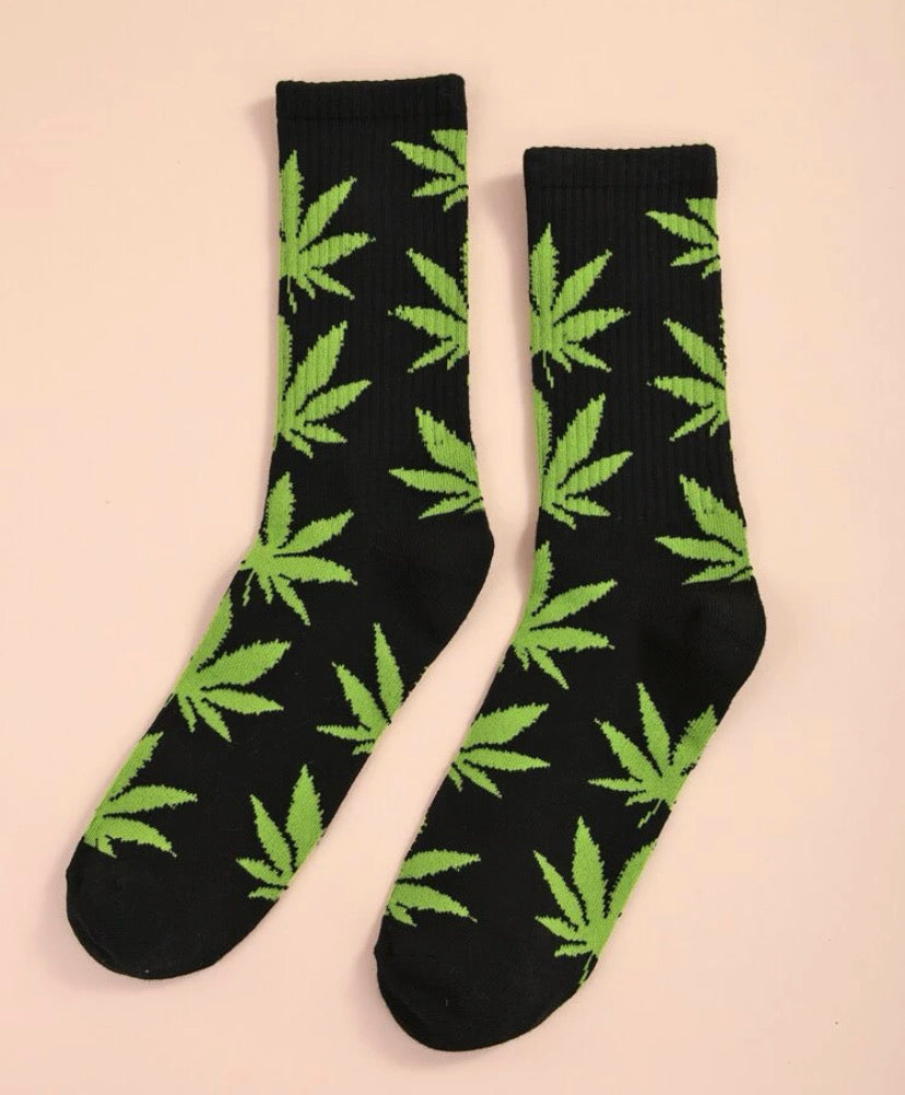 Calcetines de algodon con estampado de hojas de marihuana
