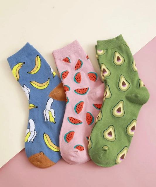 Juego de 3 pares de calcetines con estampado de frutas.
