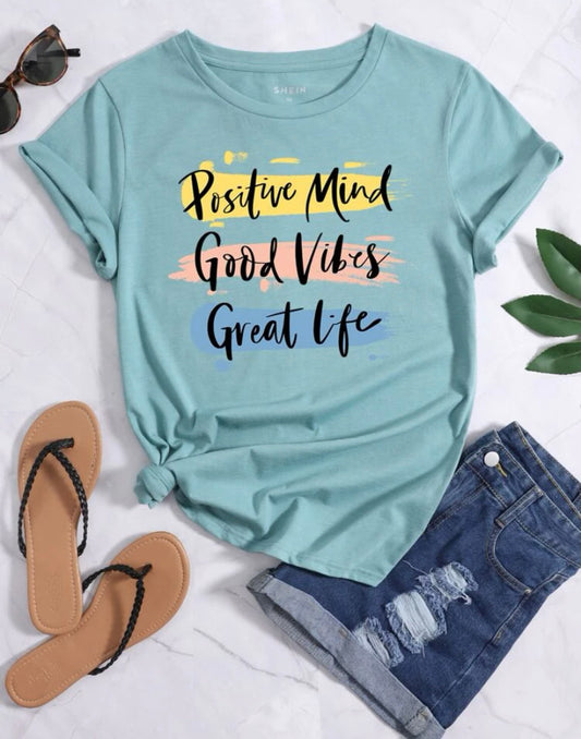 camiseta POSITIVE MIND, GOOD VIBES, GREAT LIFE